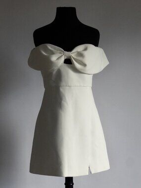 White Self Portrait Off-Shoulder Mini Bridal or Grad Dress with Bow